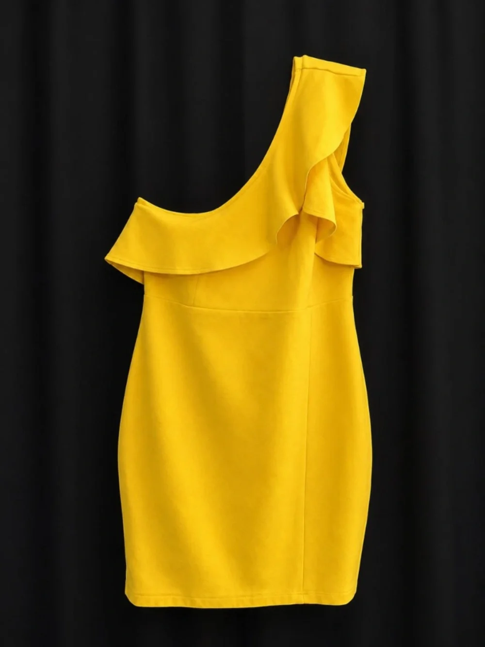 Lulus Yellow One Shoulder Ruffle Bodycon Mini Dress Size L - Picture 2 of 6
